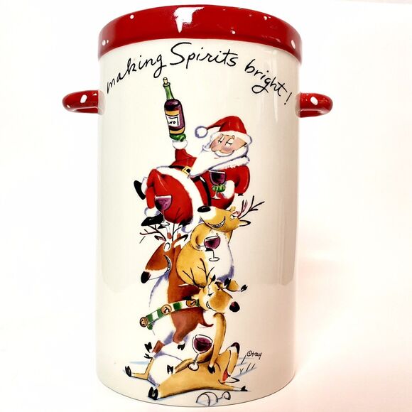Mud Pie Ceramic Santa Secrets Wine Cooler + Cork Christmas Holiday Hosting - Picture 2 of 13